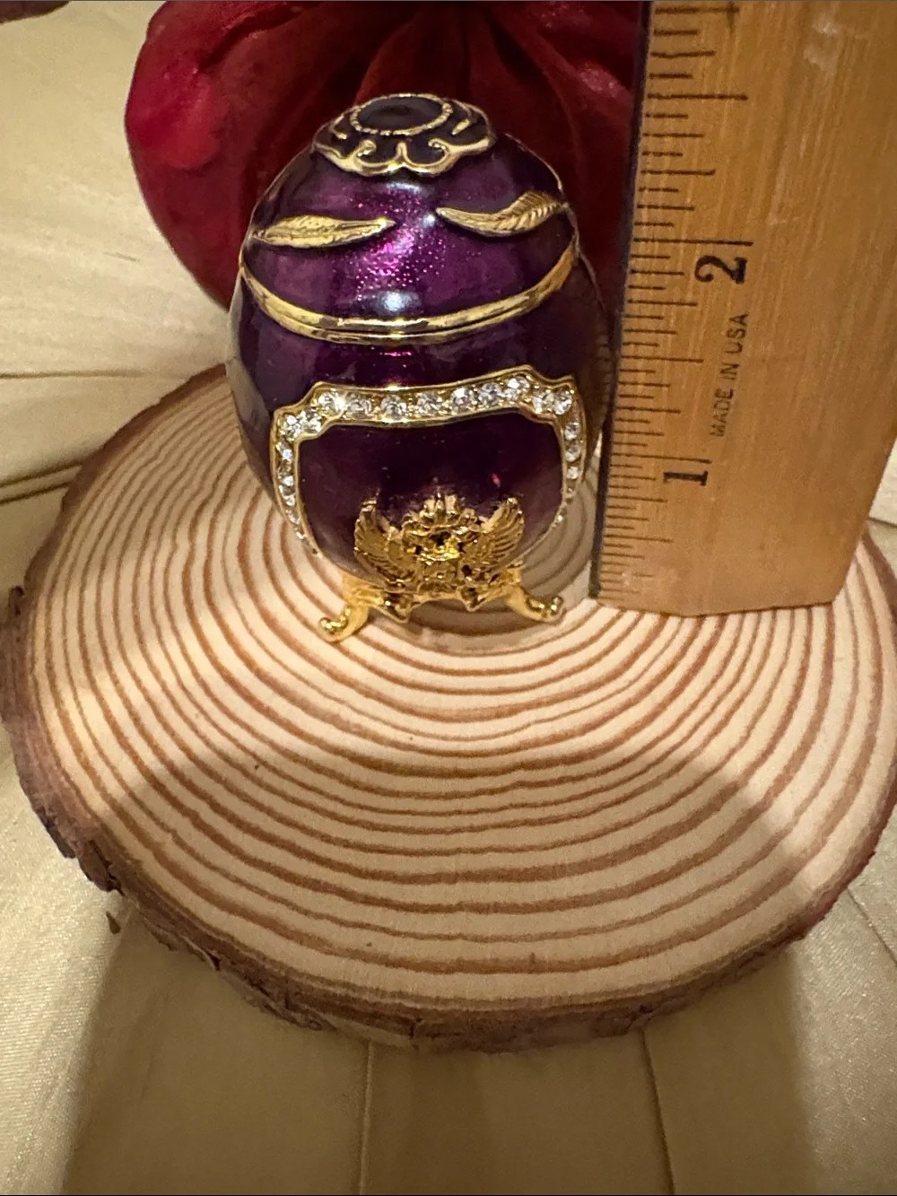 NWOT Purple and Gold Decorative Egg Trinket Box - Elegant Home Accent